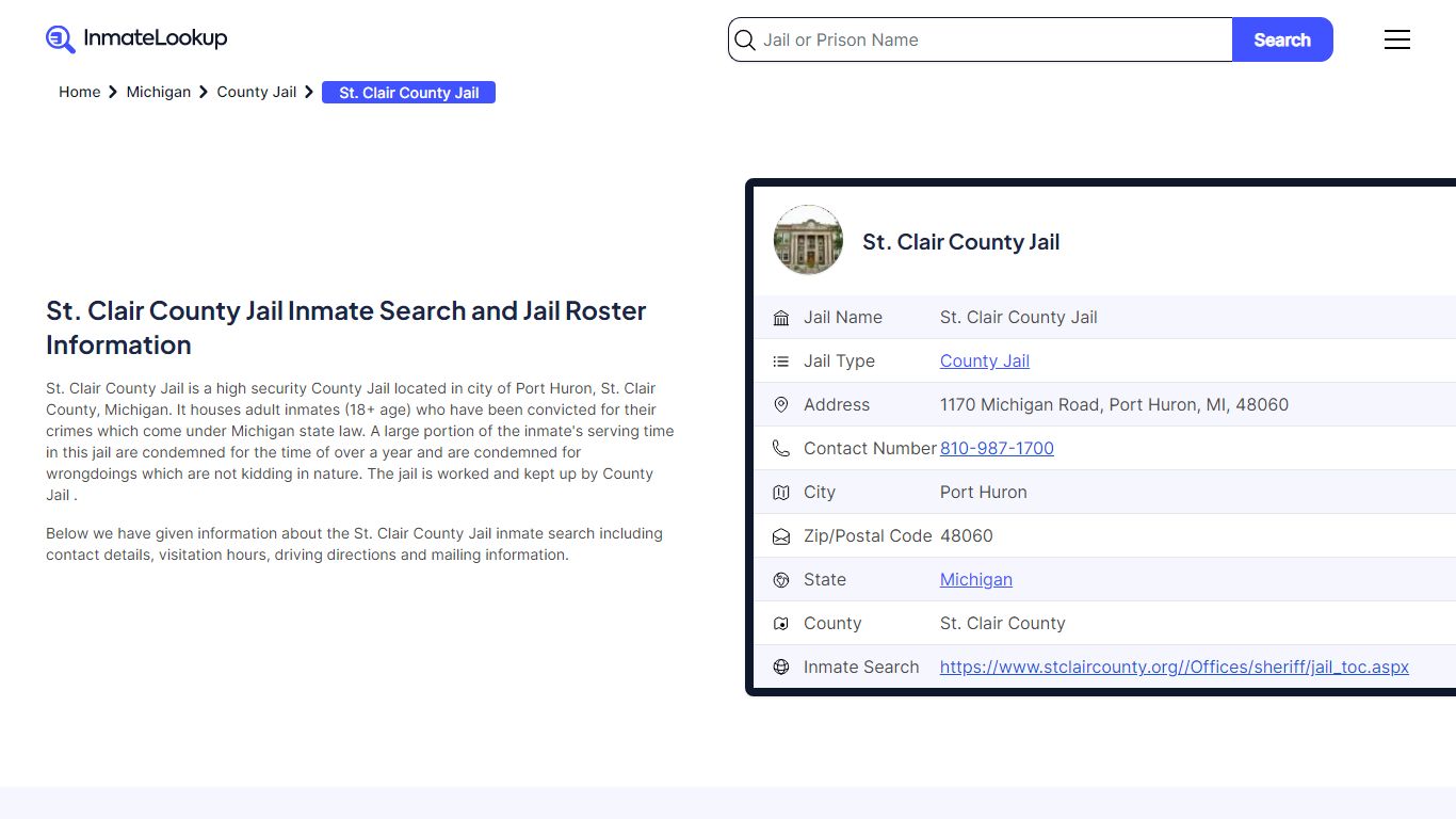 St. Clair County Jail Inmate Search and Jail Roster Information